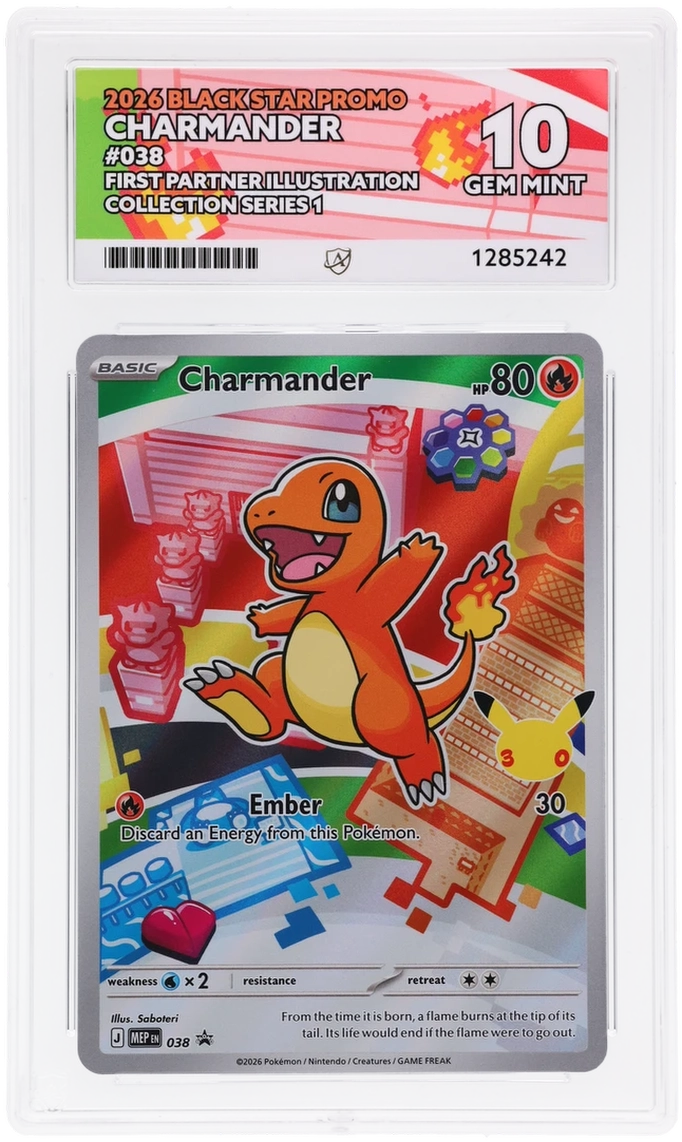 Charmander 038 Black Star Promo Ace Grading 10 — close-up front view of the certified slab
