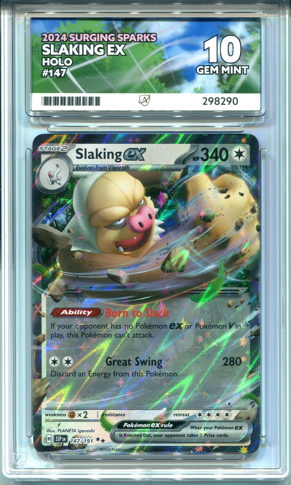 Pokemon - Surging Sparks - Slaking ex - 147/191 - Ace Grading - Grade 10 Gem Mint