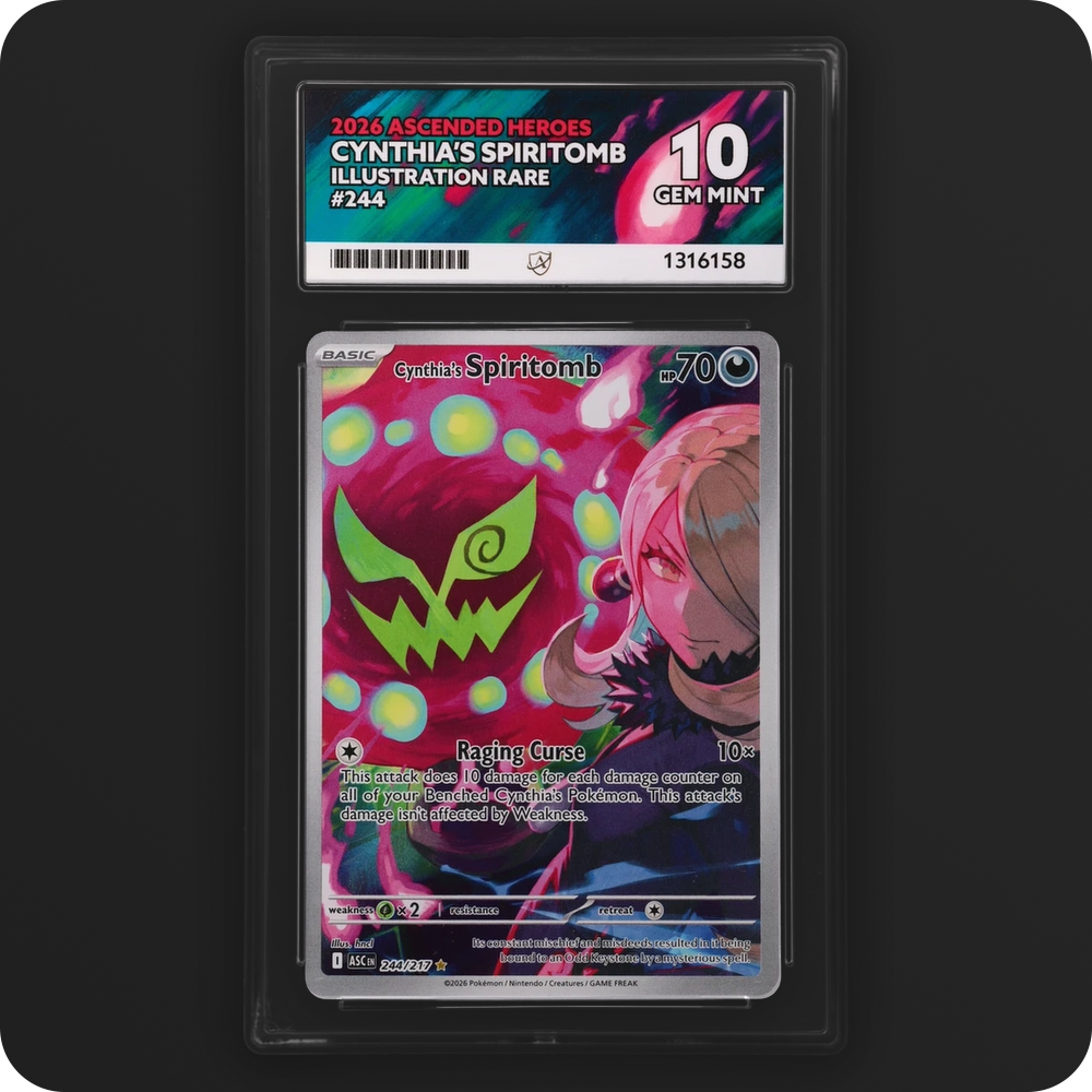 Cynthia’s Spiritomb 244/217 Ascended Heroes Ace Grading 10, front of the graded slab