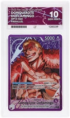 Donquixote Doflamingo OP14-060 The Azure Sea's Seven Ace Grading 10 — close-up front view of the certified slab
