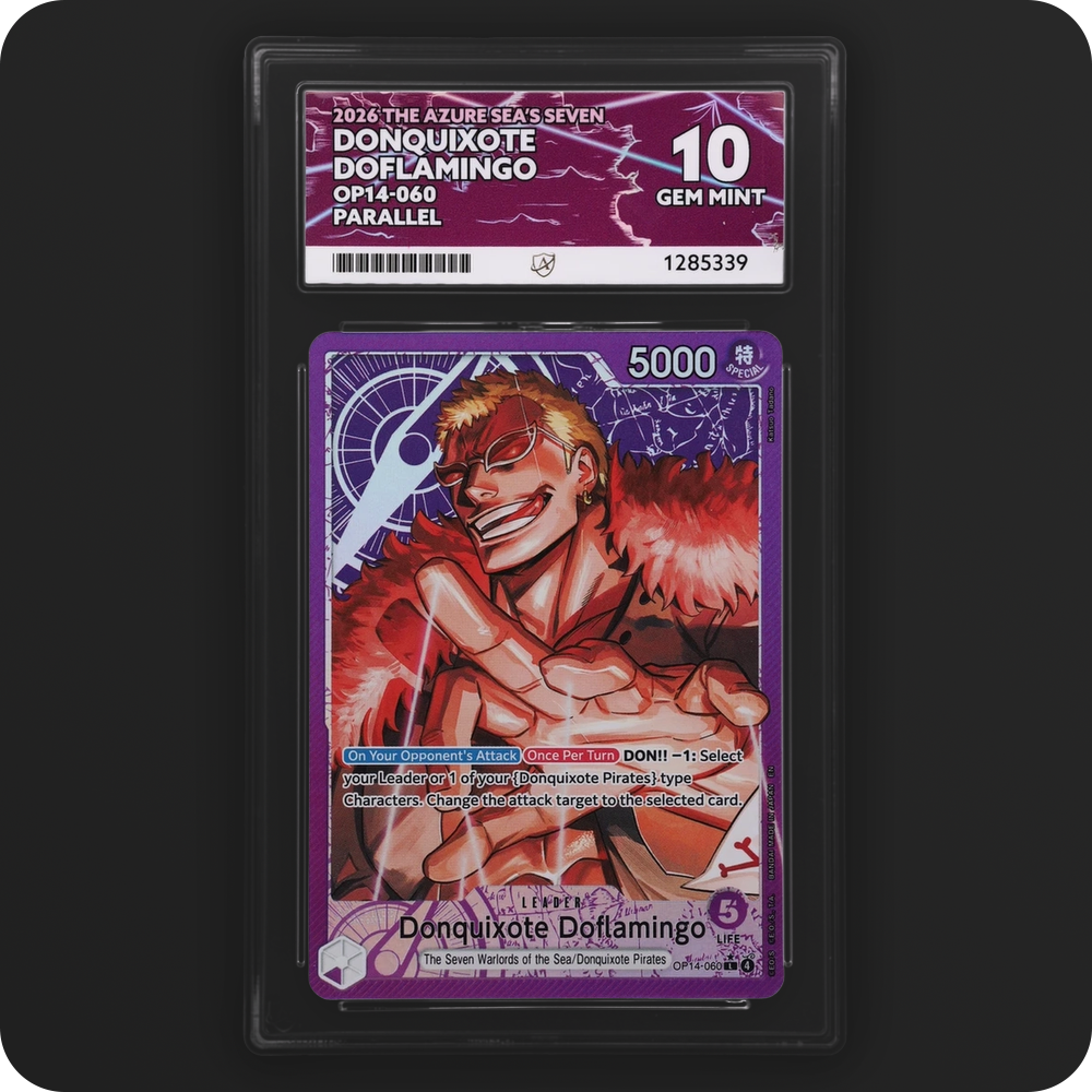 Donquixote Doflamingo OP14-060 The Azure Sea's Seven Ace Grading 10 — front of the graded slab