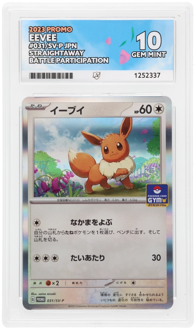 Eevee 031/SV-P Promo Ace Grading 10, close-up front view of the certified slab