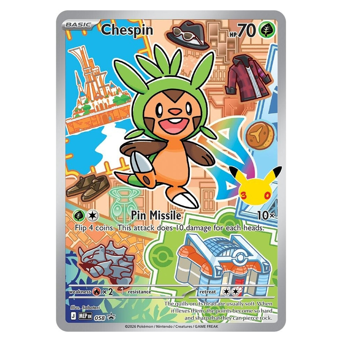 Chespin illustration rare-style promo, MEP 058 (Kalos)