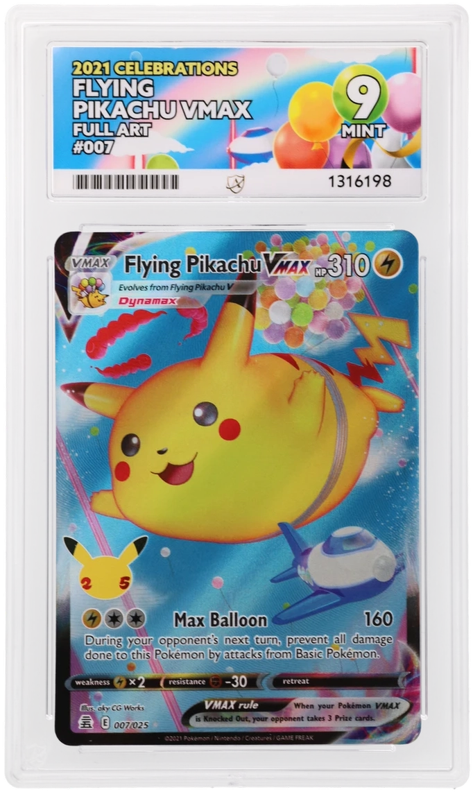 Flying Pikachu VMAX 007/025 Celebrations Ace Grading 9 — close-up front view of the certified slab