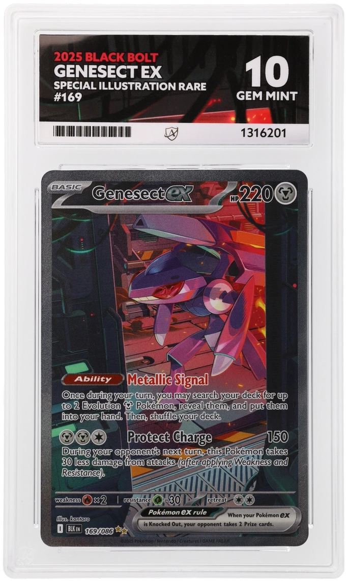 Genesect ex 169/086 Black Bolt Ace Grading 10 — close-up front view of the certified slab