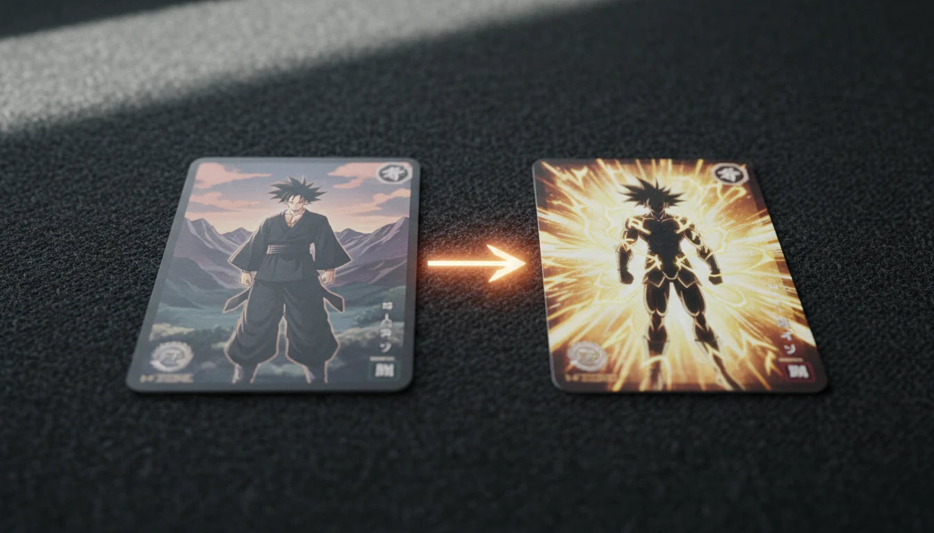 A Leader Card flipping from its front side to its powerful Awakened back side