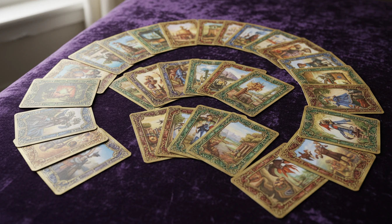 A well-organised Disney Lorcana deck spread showing characters, actions, items, and songs