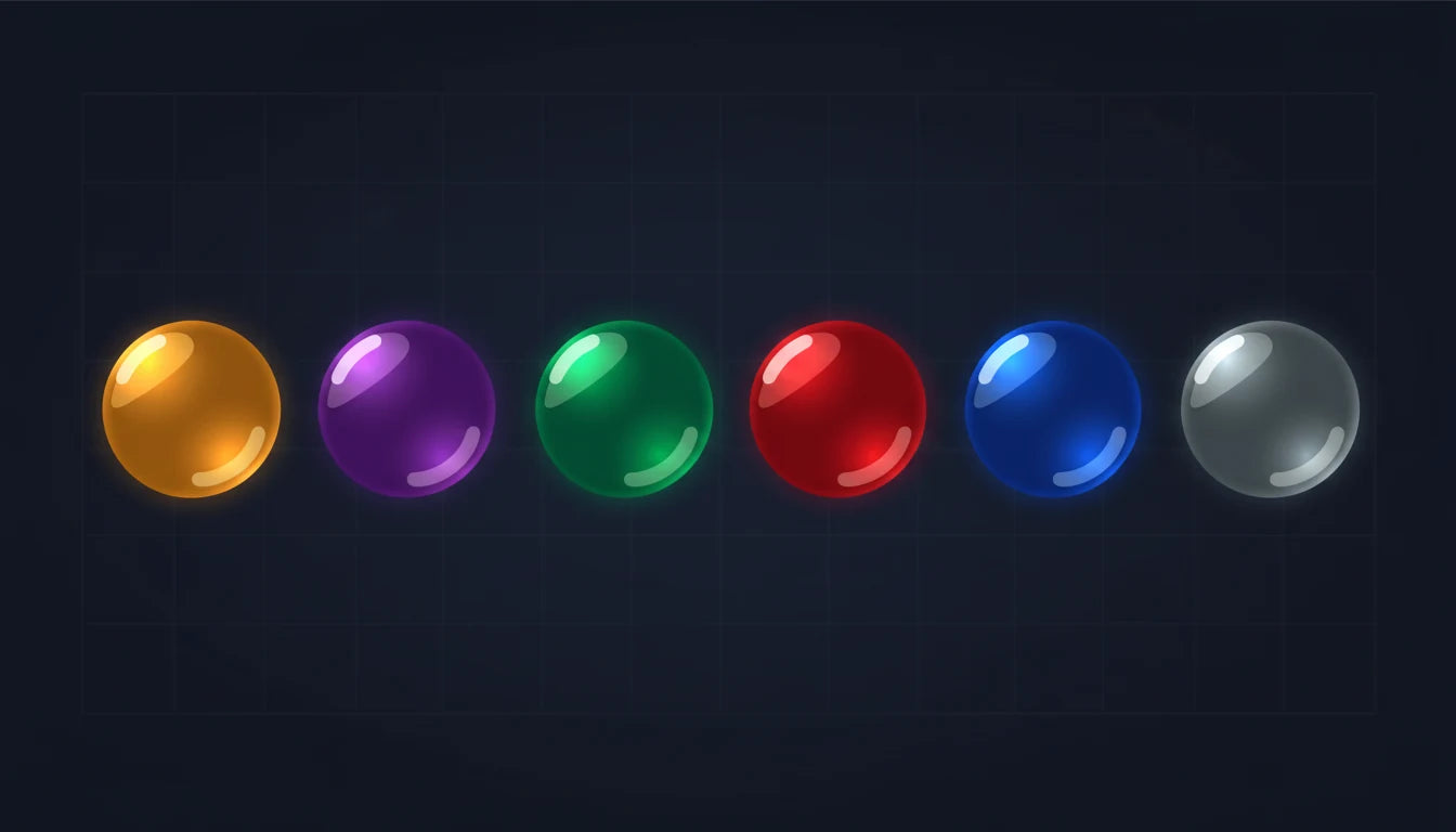 The six Disney Lorcana ink colour symbols — Amber, Amethyst, Emerald, Ruby, Sapphire, and Steel
