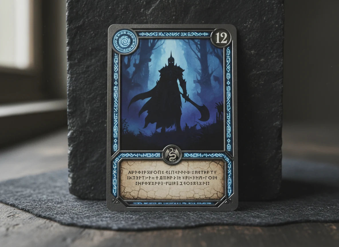 Labelled diagram showing all parts of a Riftbound card including mana cost, power, health, region, and keywords