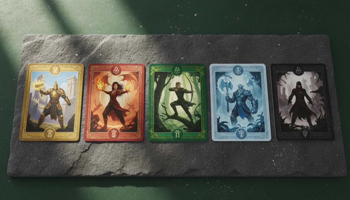 Overview of Riftbound card types — Champion, Unit, Spell, and Landmark cards side by side