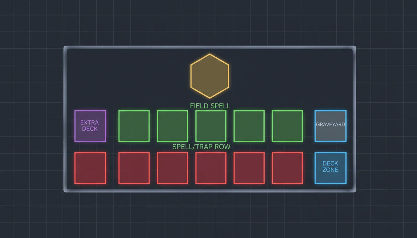 Yu-Gi-Oh! game mat diagram showing all field zones labelled