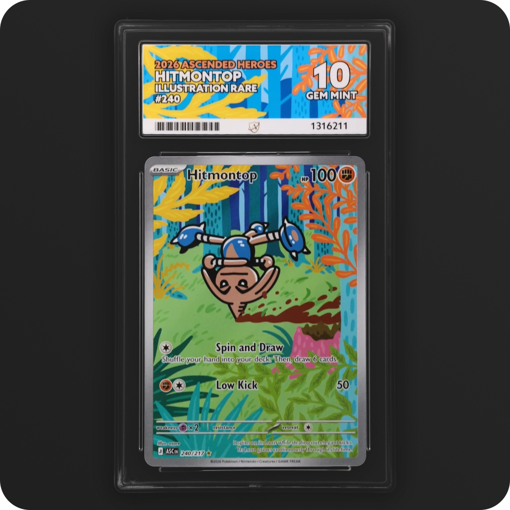 Hitmontop 240/217 Ascended Heroes Ace Grading 10, front of the graded slab