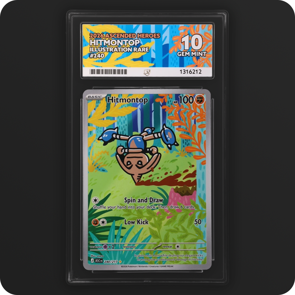 Hitmontop 240/217 Ascended Heroes Ace Grading 10, front of the graded slab