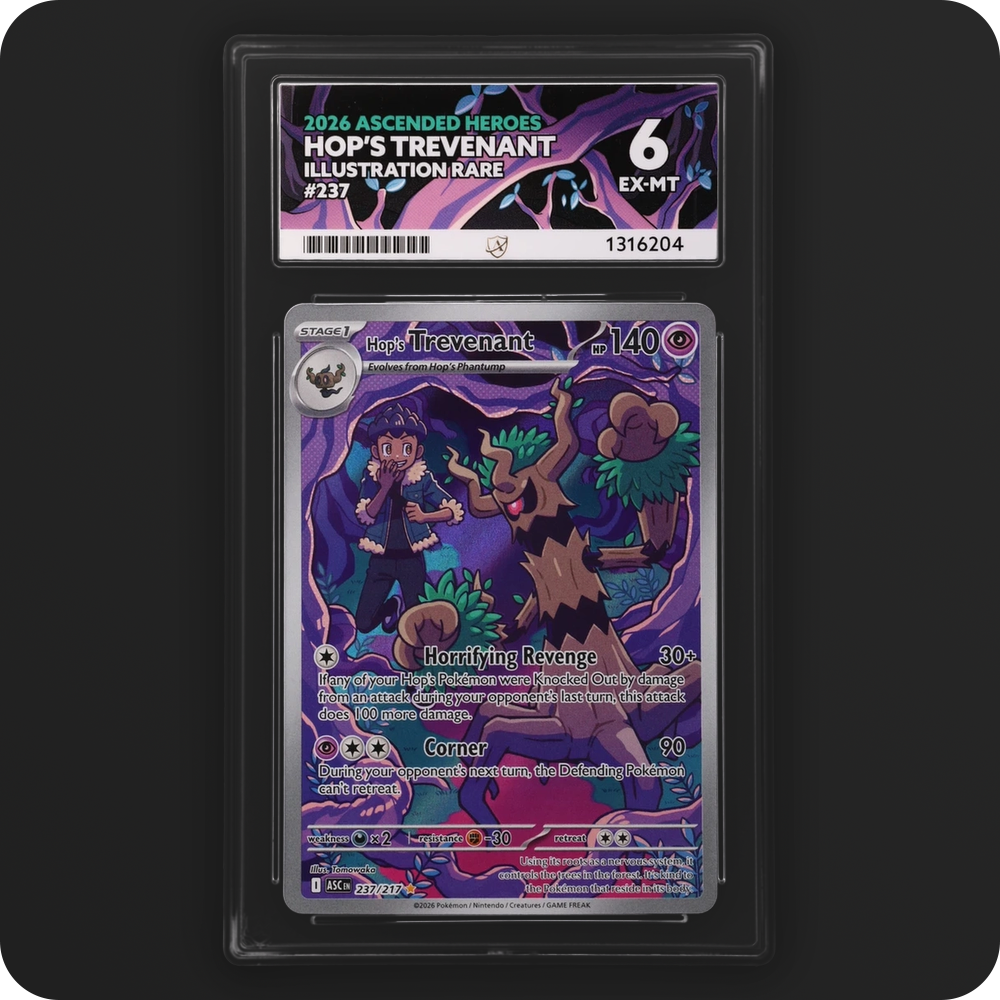 Hop's Trevenant 237/217 Ascended Heroes Ace Grading 6, front of the graded slab