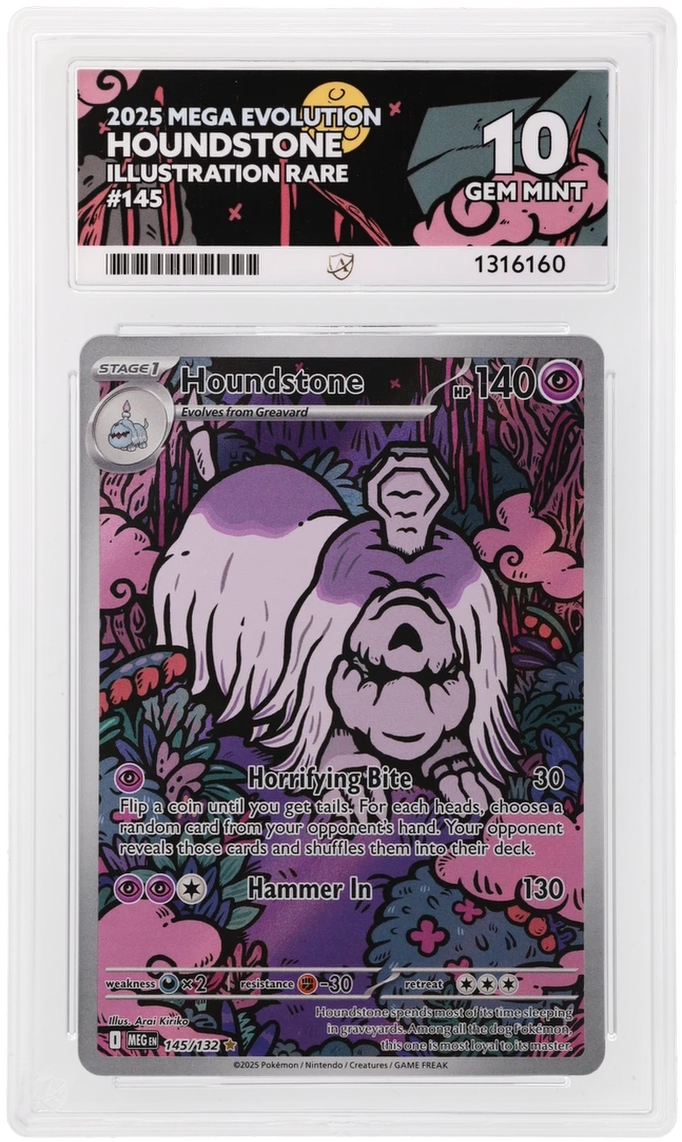Houndstone 145/132 Mega Evolution Ace Grading 10 — close-up front view of the certified slab