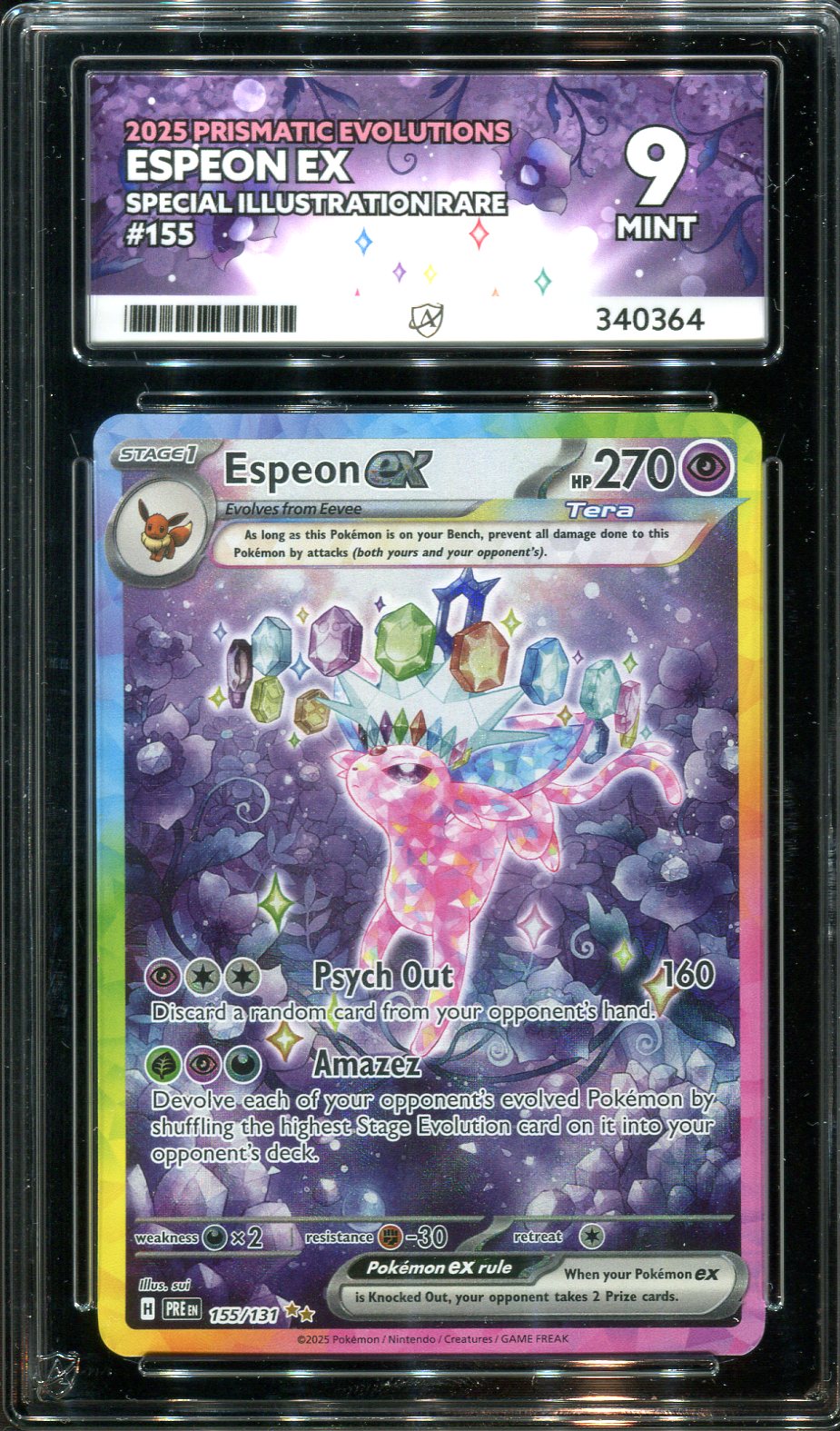 Pokemon - Prismatic Evolutions - Espeon Ex - 155/131 - Ace Grading - Grade 9 Mint