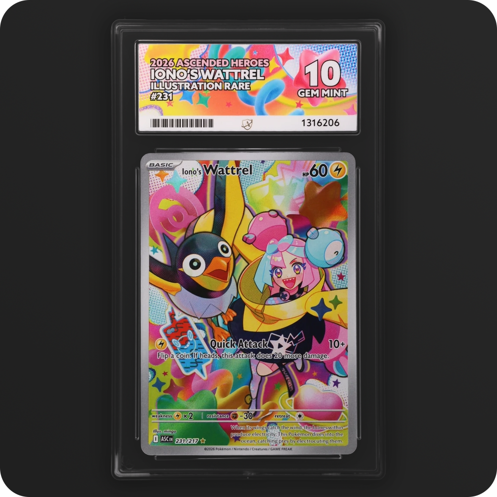 Iono’s Wattrel 231/217 Ascended Heroes Ace Grading 10, front of the graded slab