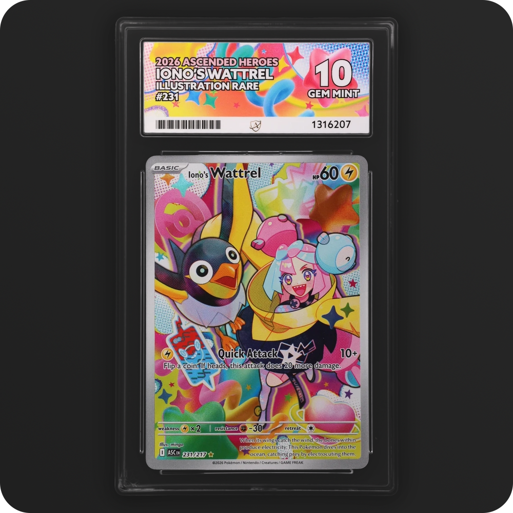 Iono’s Wattrel 231/217 Ascended Heroes Ace Grading 10, front of the graded slab