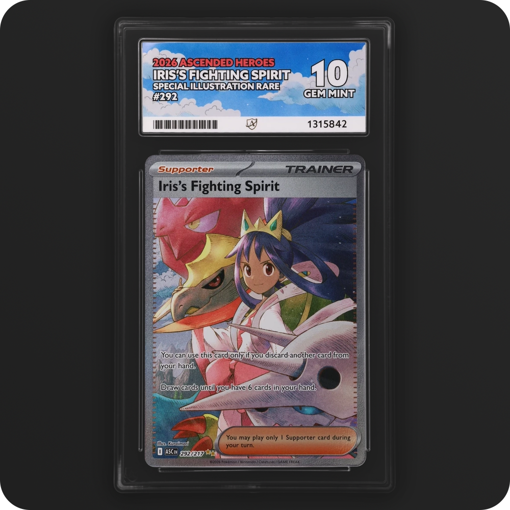 Iris’s Fighting Spirit 292/217 Ascended Heroes Ace Grading 10, front of the graded slab