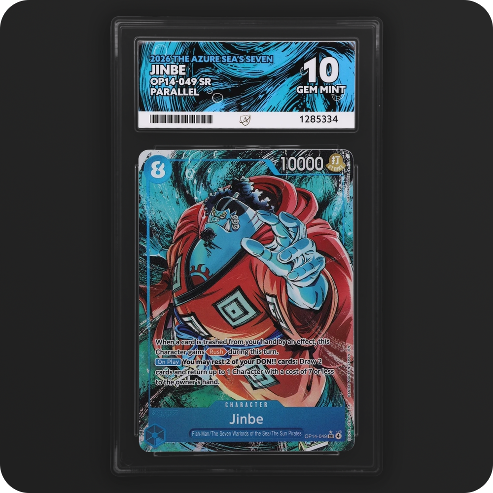 Jinbe OP14-049 The Azure Sea's Seven Ace Grading 10, front of the graded slab