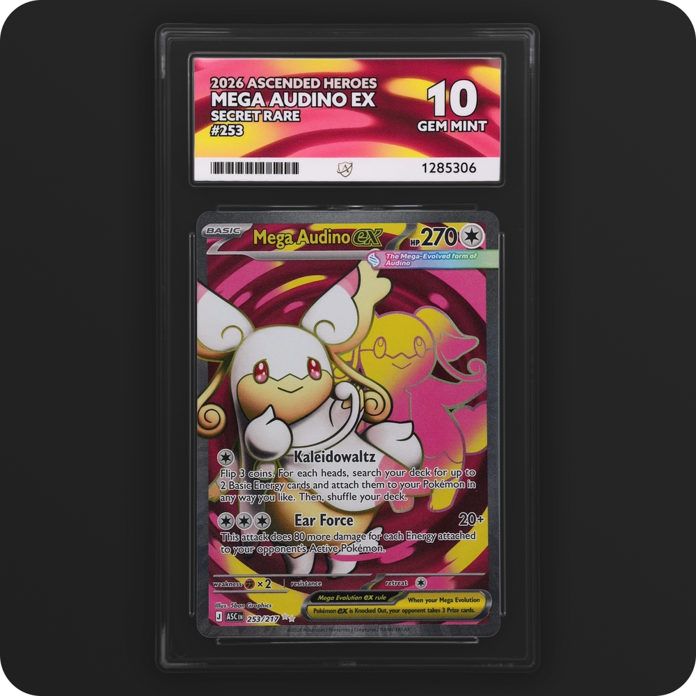 Mega Audino ex 253/217 Ascended Heroes Ace Grading 10, front of the graded slab