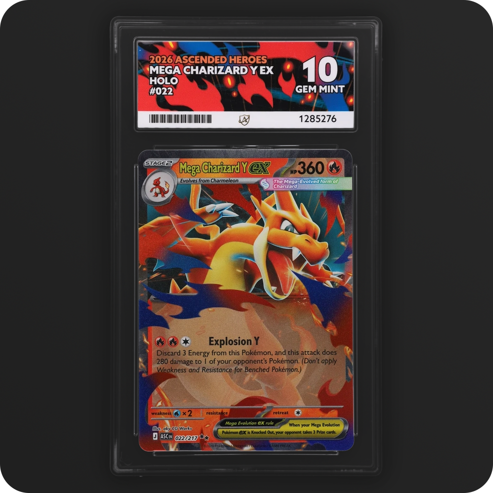 Mega Charizard Y ex 022/217 Ascended Heroes Ace Grading 10, front of the graded slab