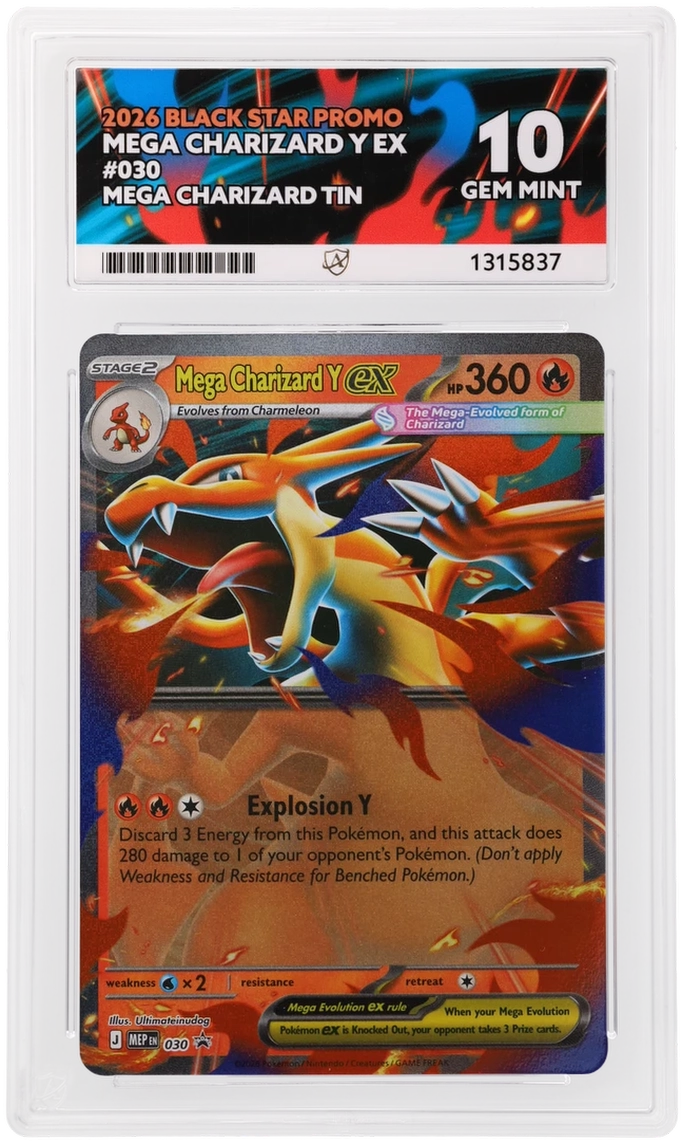 Mega Charizard Y ex 030 Black Star Promo Ace Grading 10 — close-up front view of the certified slab