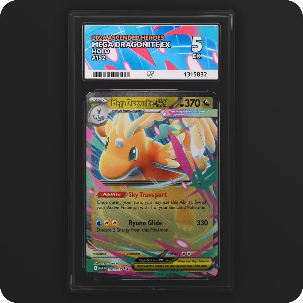 Mega Dragonite ex 152/217 Ascended Heroes Ace Grading 5, front of the graded slab