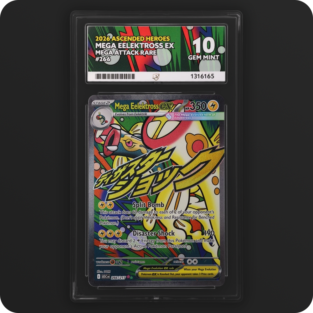 Mega Eelektross ex 266/217 Ascended Heroes Ace Grading 10, front of the graded slab