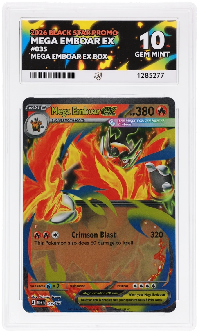 Mega Emboar ex 035 Black Star Promo Ace Grading 10 — close-up front view of the certified slab