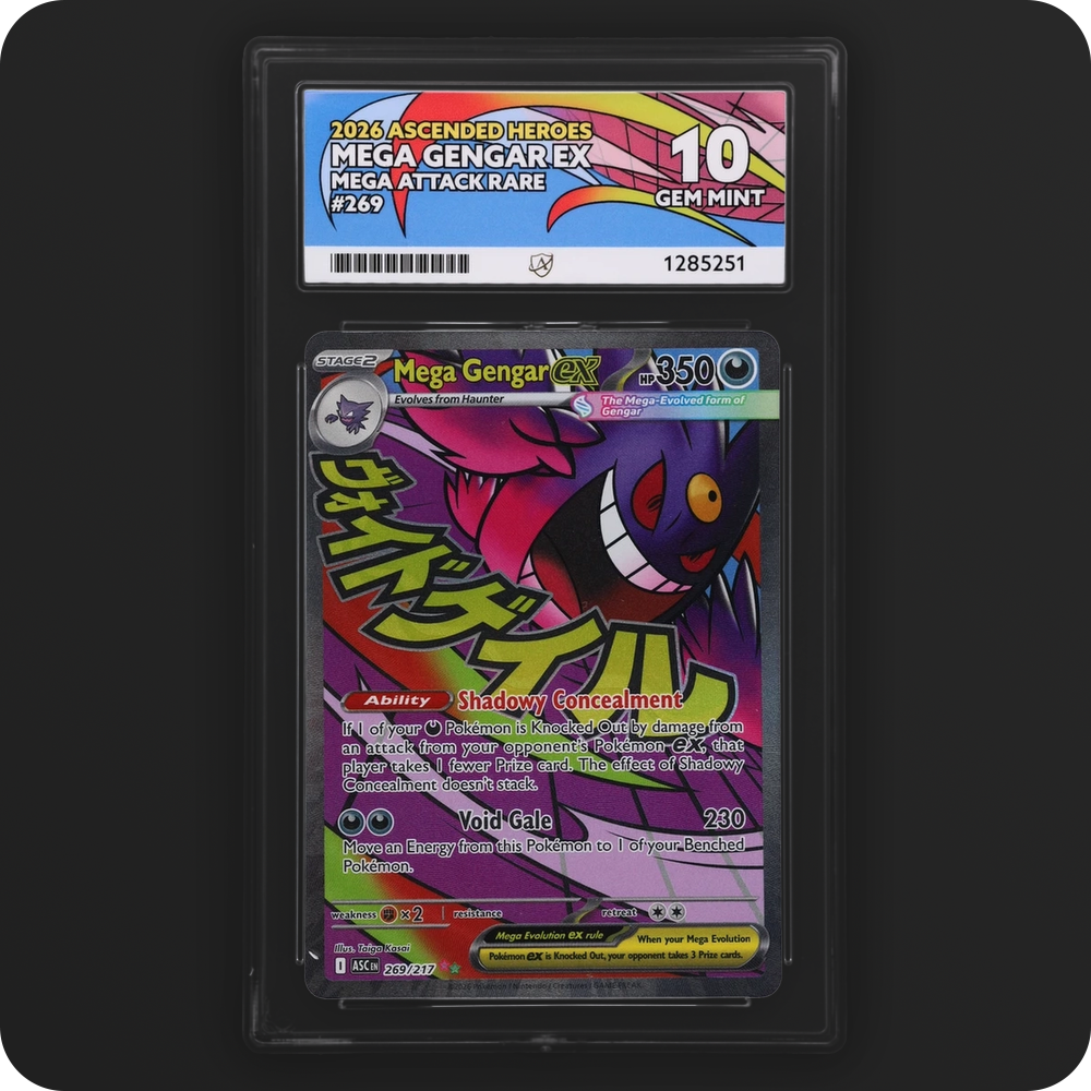 Mega Gengar ex 269/217 Ascended Heroes Ace Grading 10, front of the graded slab
