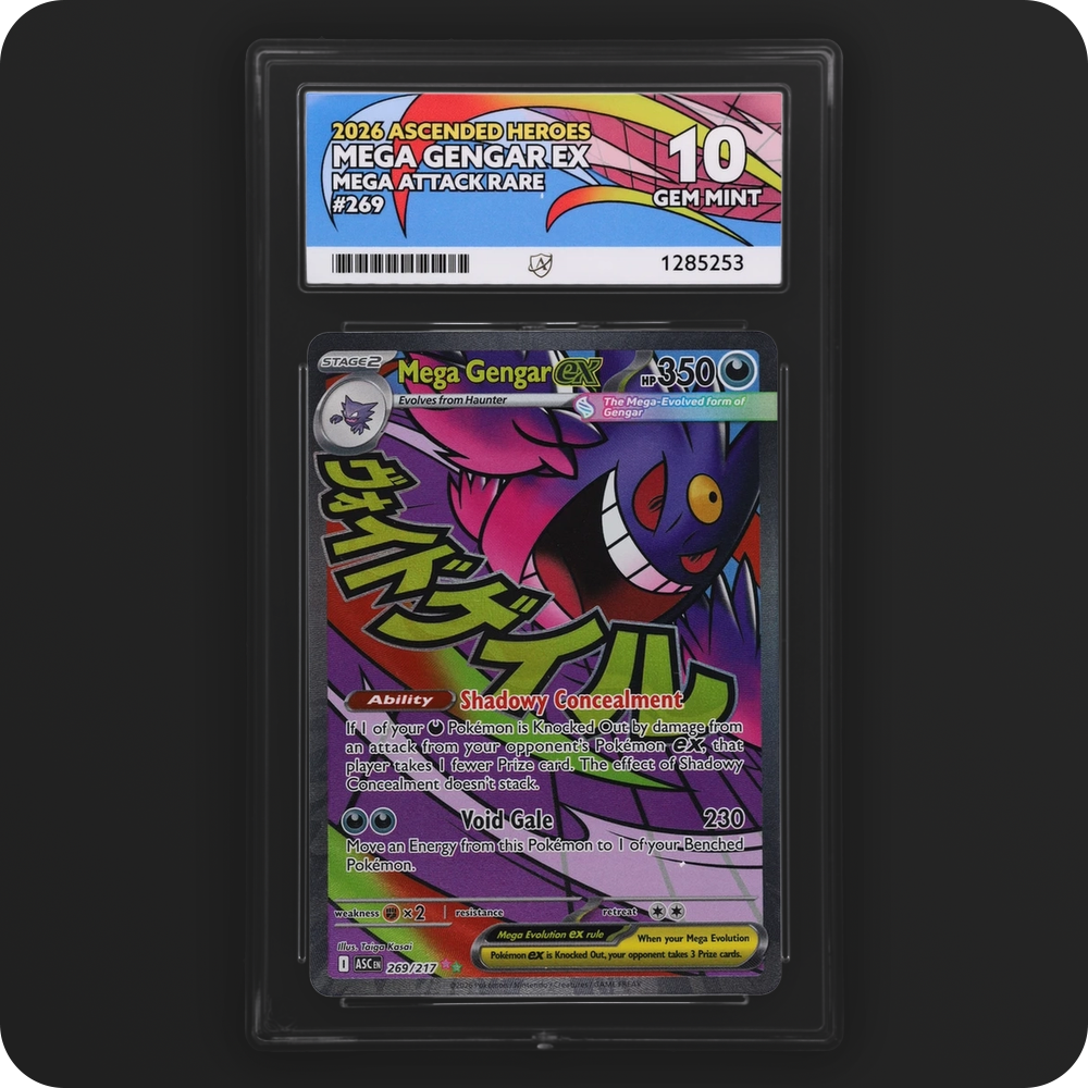 Mega Gengar ex 269/217 Ascended Heroes Ace Grading 10, front of the graded slab