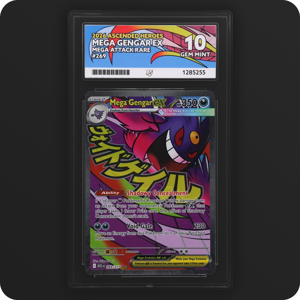 Mega Gengar ex 269/217 Ascended Heroes Ace Grading 10, front of the graded slab