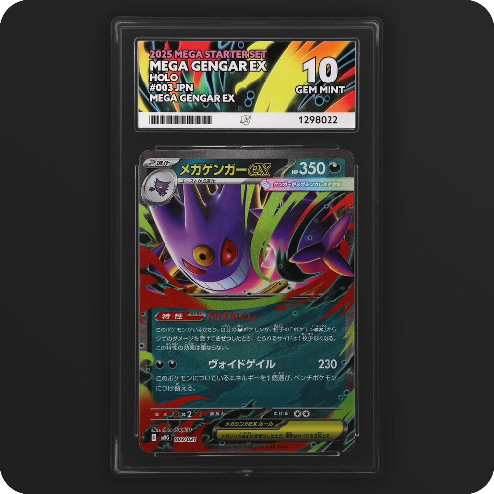 Mega Gengar ex 003/021 MEGA Starter Set Ace Grading 10, front of the graded slab