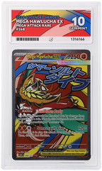 Mega Hawlucha ex 268/217 Ascended Heroes Ace Grading 10, close-up front view of the certified slab
