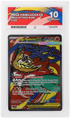 Mega Hawlucha ex 268/217 Ascended Heroes Ace Grading 10, close-up front view of the certified slab