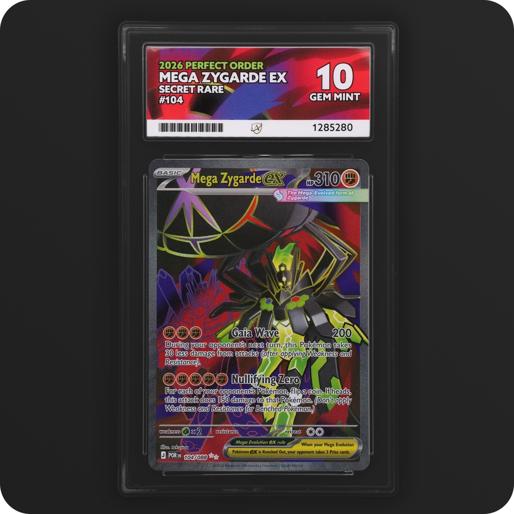 Mega Zygarde ex 104/088 Perfect Order Ace Grading 10 — front of the graded slab