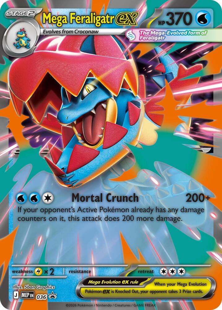 Mega Feraligatr ex MEP 036 foil promo card from the tin
