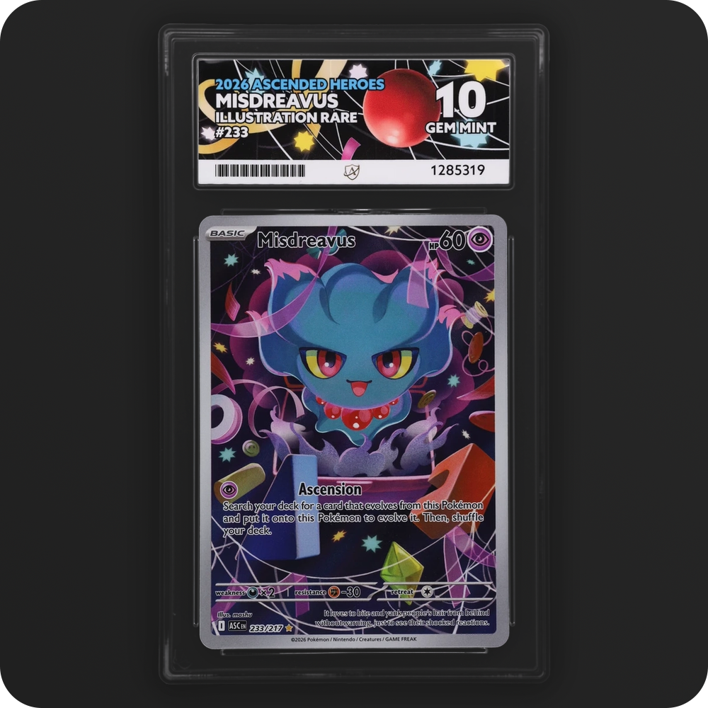 Misdreavus 233/217 Ascended Heroes Ace Grading 10, front of the graded slab