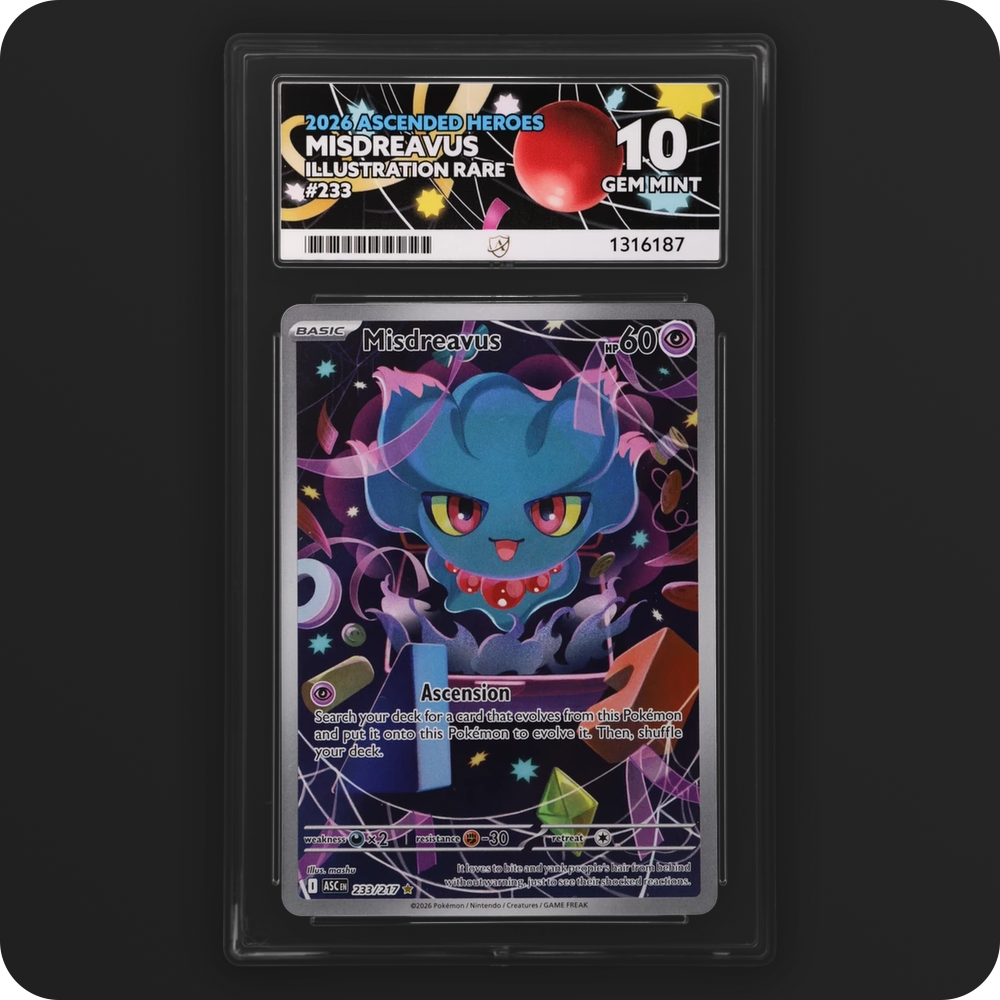 Misdreavus 233/217 Ascended Heroes Ace Grading 10, front of the graded slab