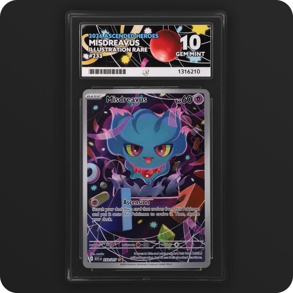 Misdreavus 233/217 Ascended Heroes Ace Grading 10, front of the graded slab