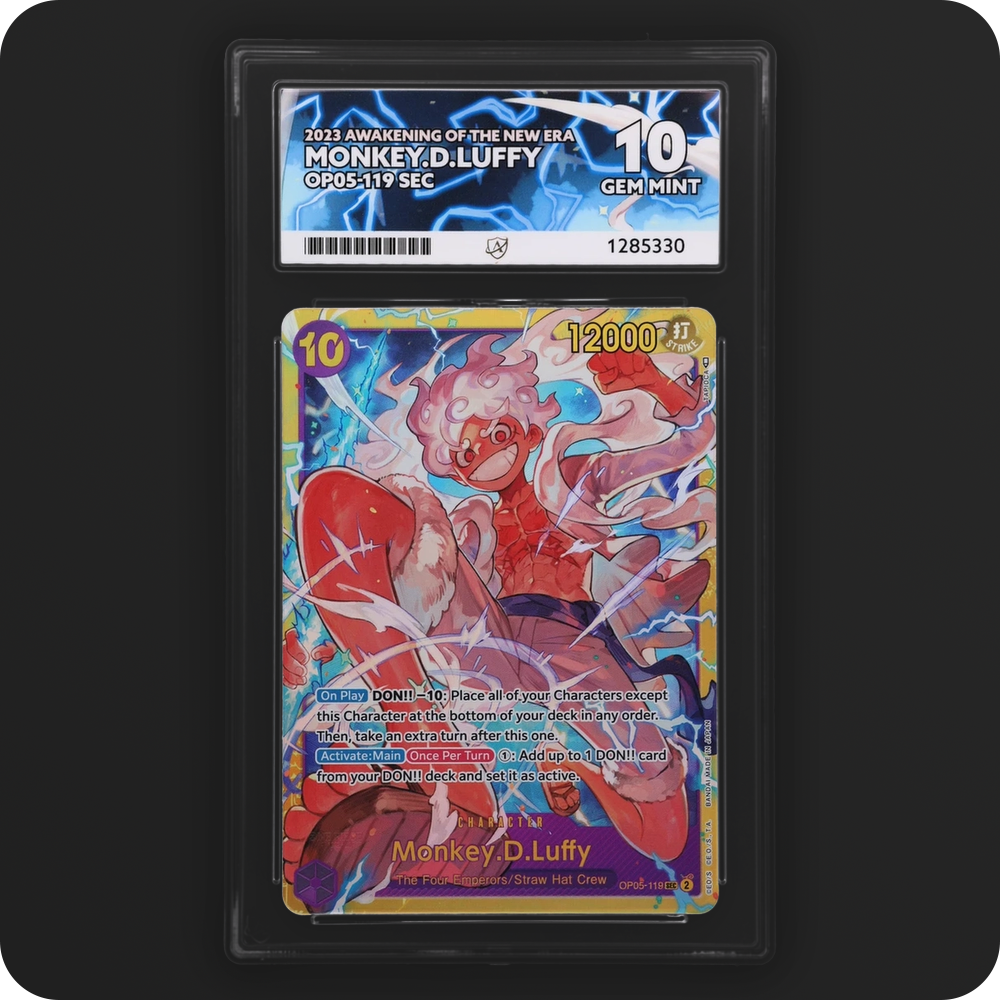 Monkey.D.Luffy OP05-119 Awakening of the New Era Ace Grading 10, front of the graded slab