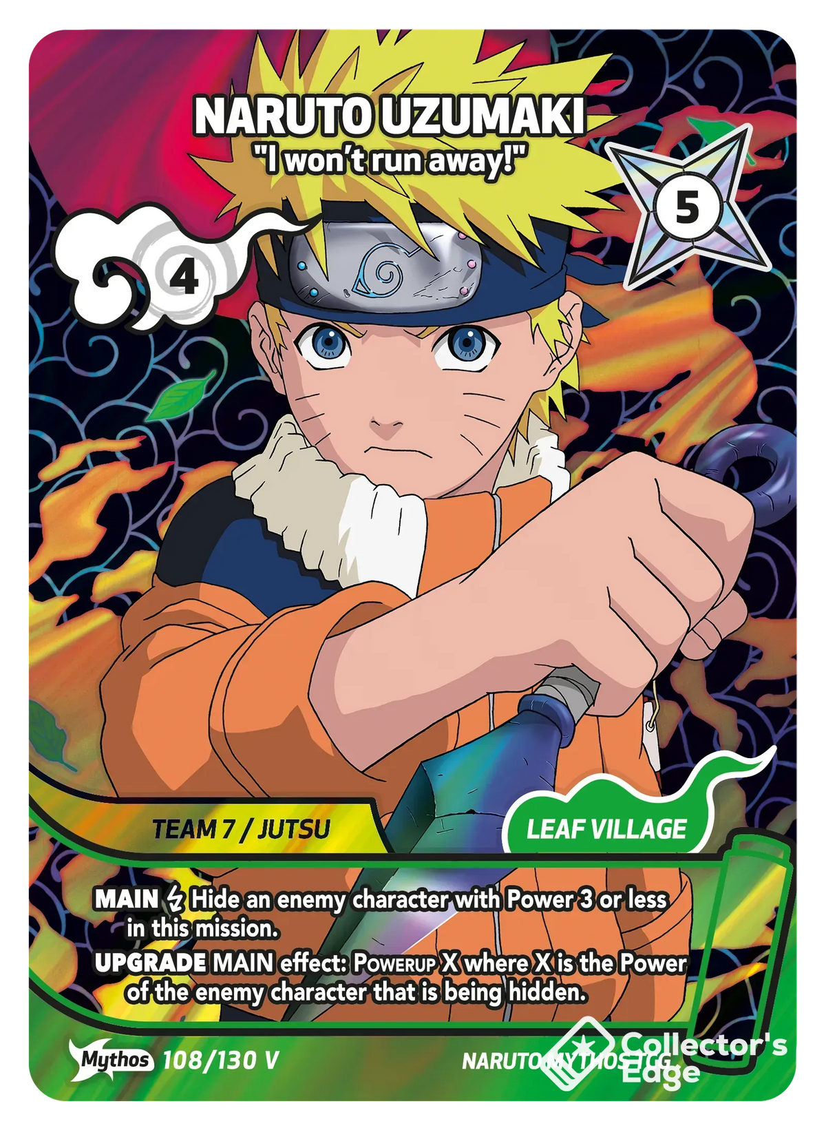 Naruto Uzumaki - I won’t run away! 108/130, Set 01 Naruto Mythos card