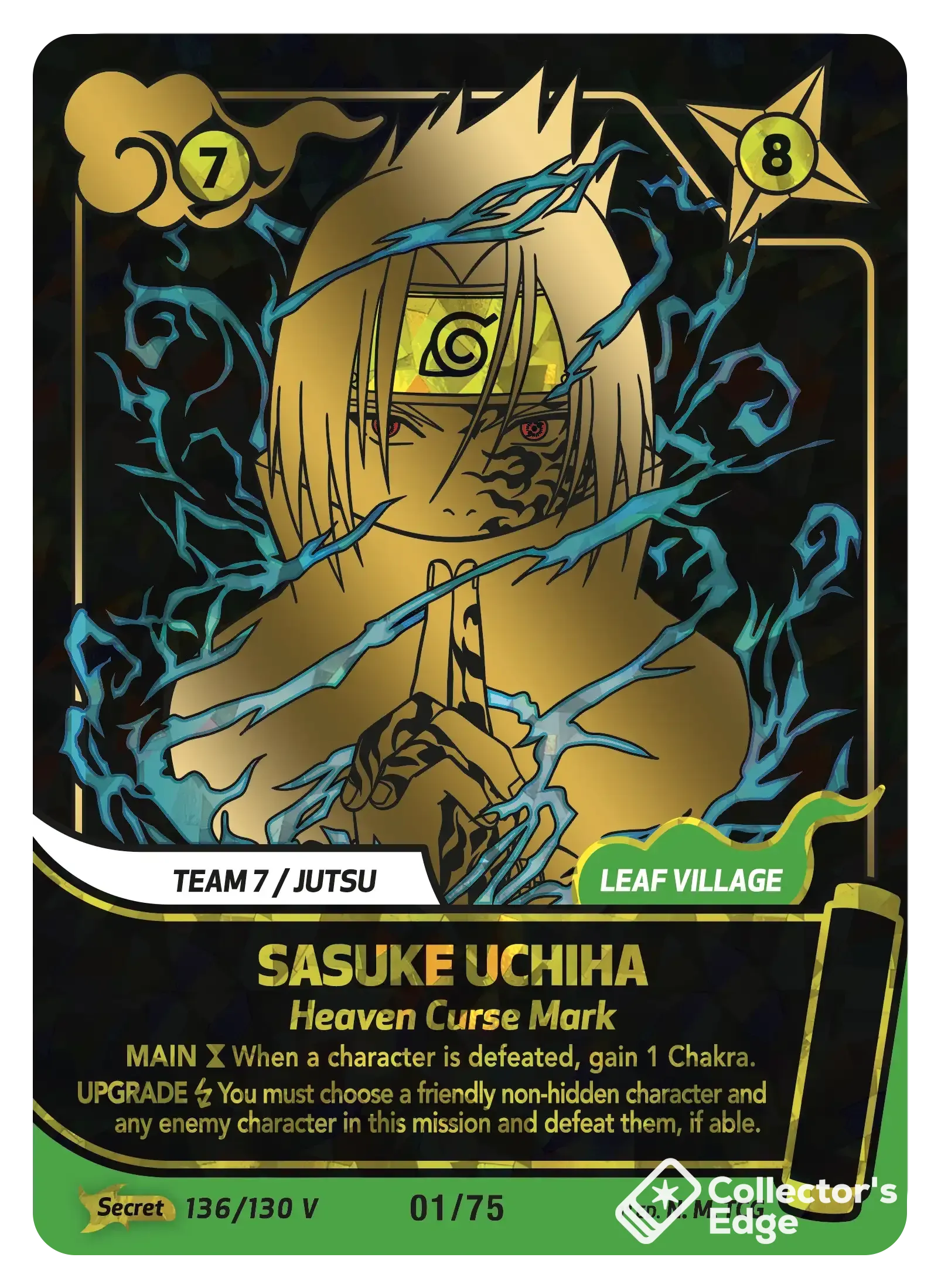 SASUKE UCHIHA Jutsuカード Secret 136/130 Sasuke Uchiha - Heaven Curse Mark 136/130 Standard Naruto Mythos