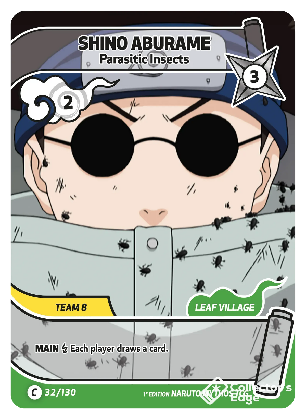 Shino Aburame - Parasitic Insects - 032/130 - Full Art 032/130 Full Art, Set 01 Naruto Mythos card
