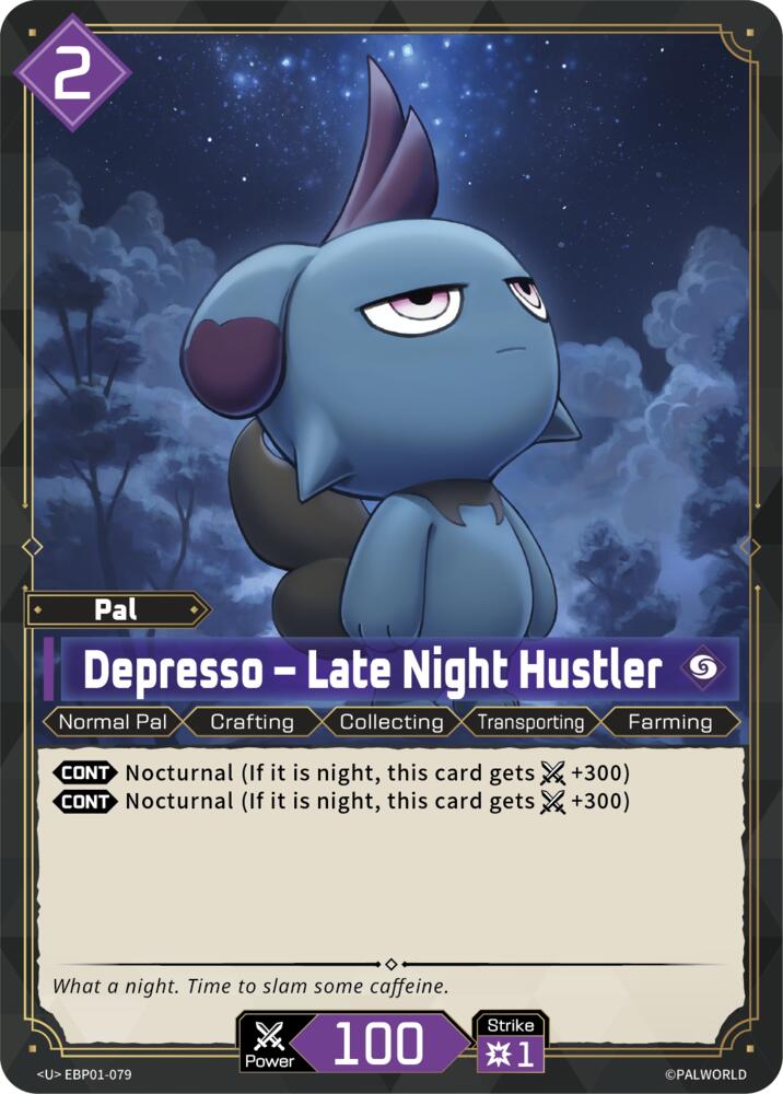 Depresso - Late Night Hustler EBP01-079 Standard - Palworld Official Card Game Dawn of Palpagos