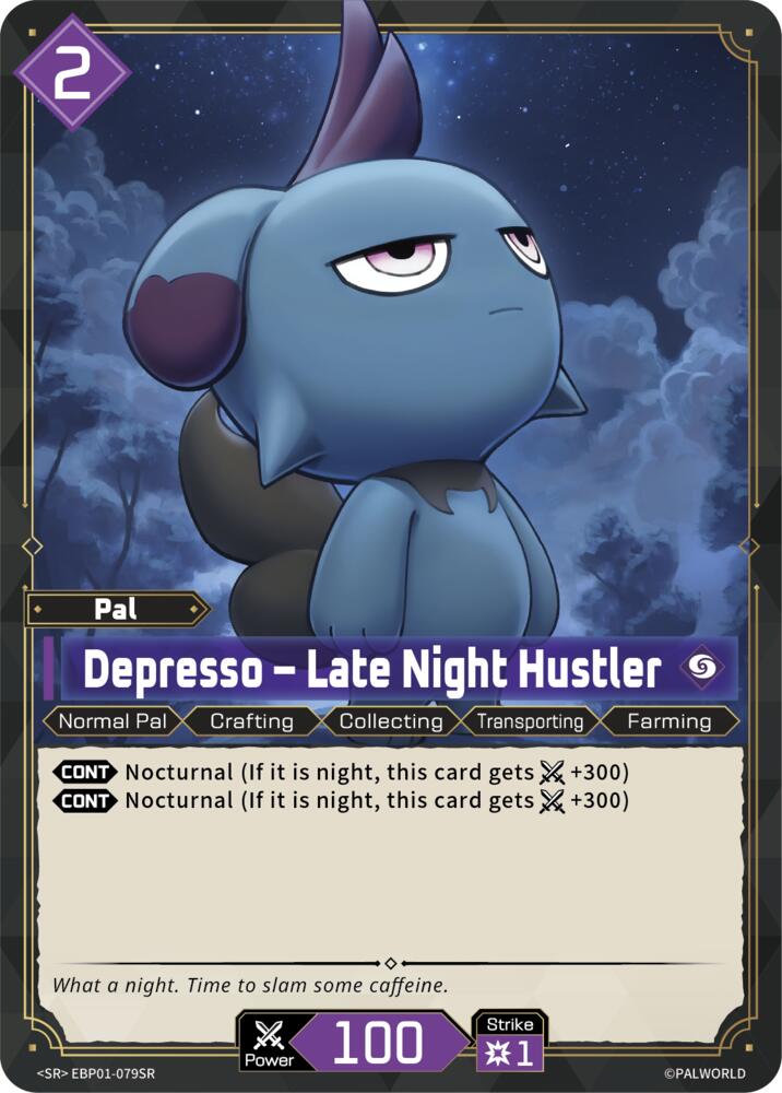 Depresso - Late Night Hustler EBP01-079SR Foil - Palworld Official Card Game Dawn of Palpagos