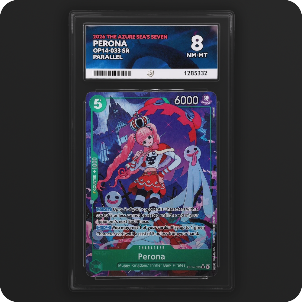 Perona OP14-033 The Azure Sea's Seven Ace Grading 8, front of the graded slab