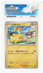 Pikachu 120/SV-P Promo Ace Grading 5, close-up front view of the certified slab