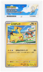Pikachu 120/SV-P Promo Ace Grading 9, close-up front view of the certified slab